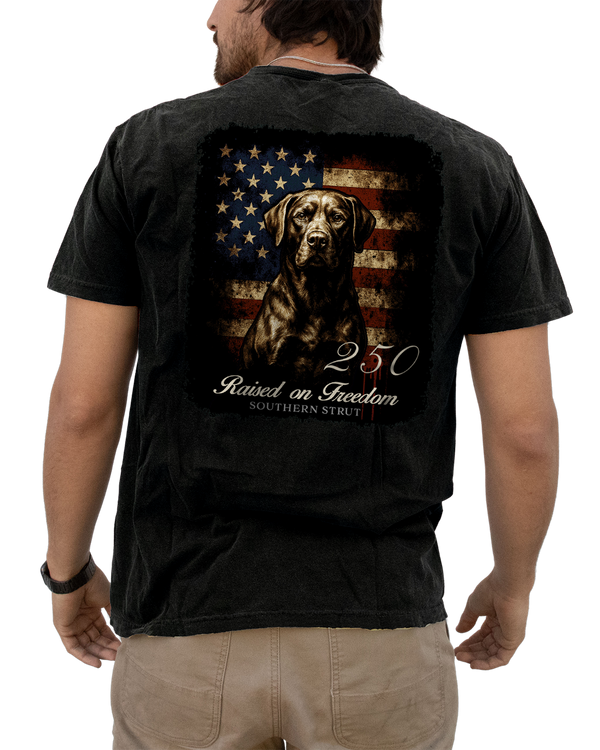 Raised On Freedom Chocolate Lab American Flag tee – Southern Strut