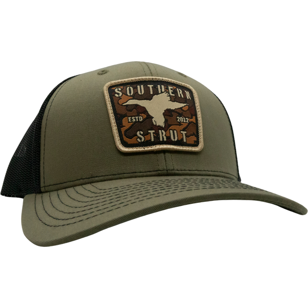 Camo duck woven patch trucker hat — Southern Strut